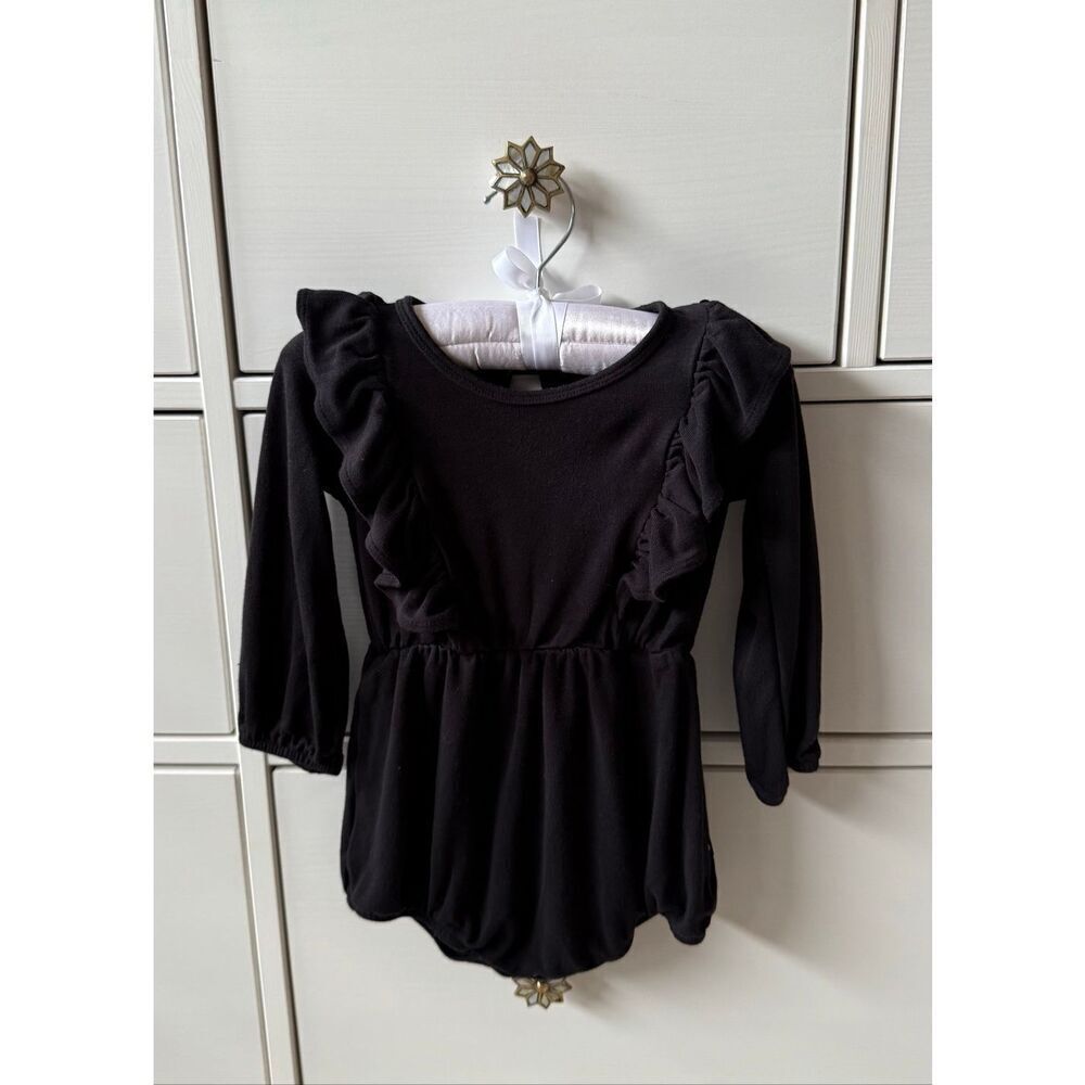 Kyte 18-24 Months Baby Girl Black Bubble Ruffle Long Sleeve Bamboo Romper